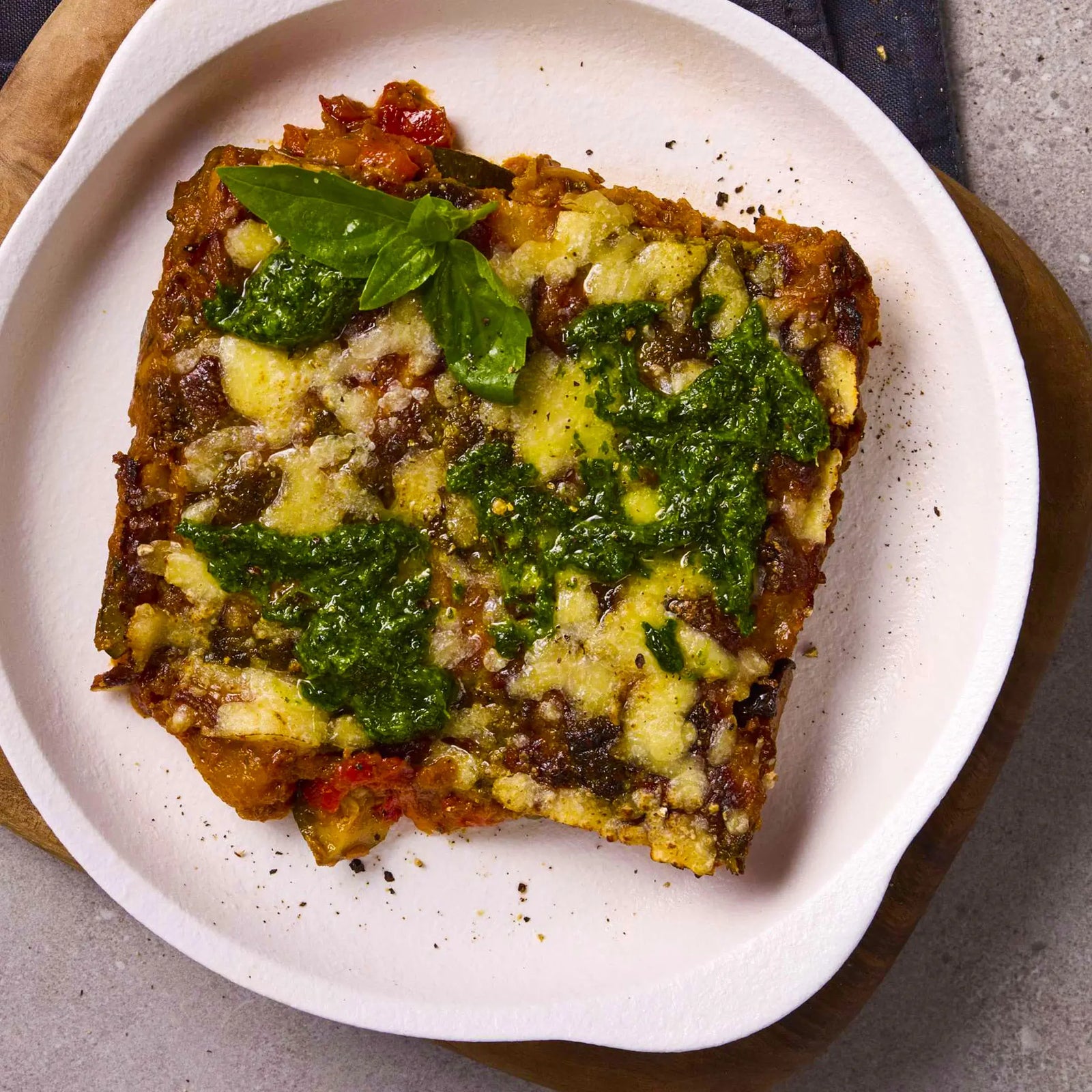 Roasted Mediterranean Vegetable Bake with Pesto